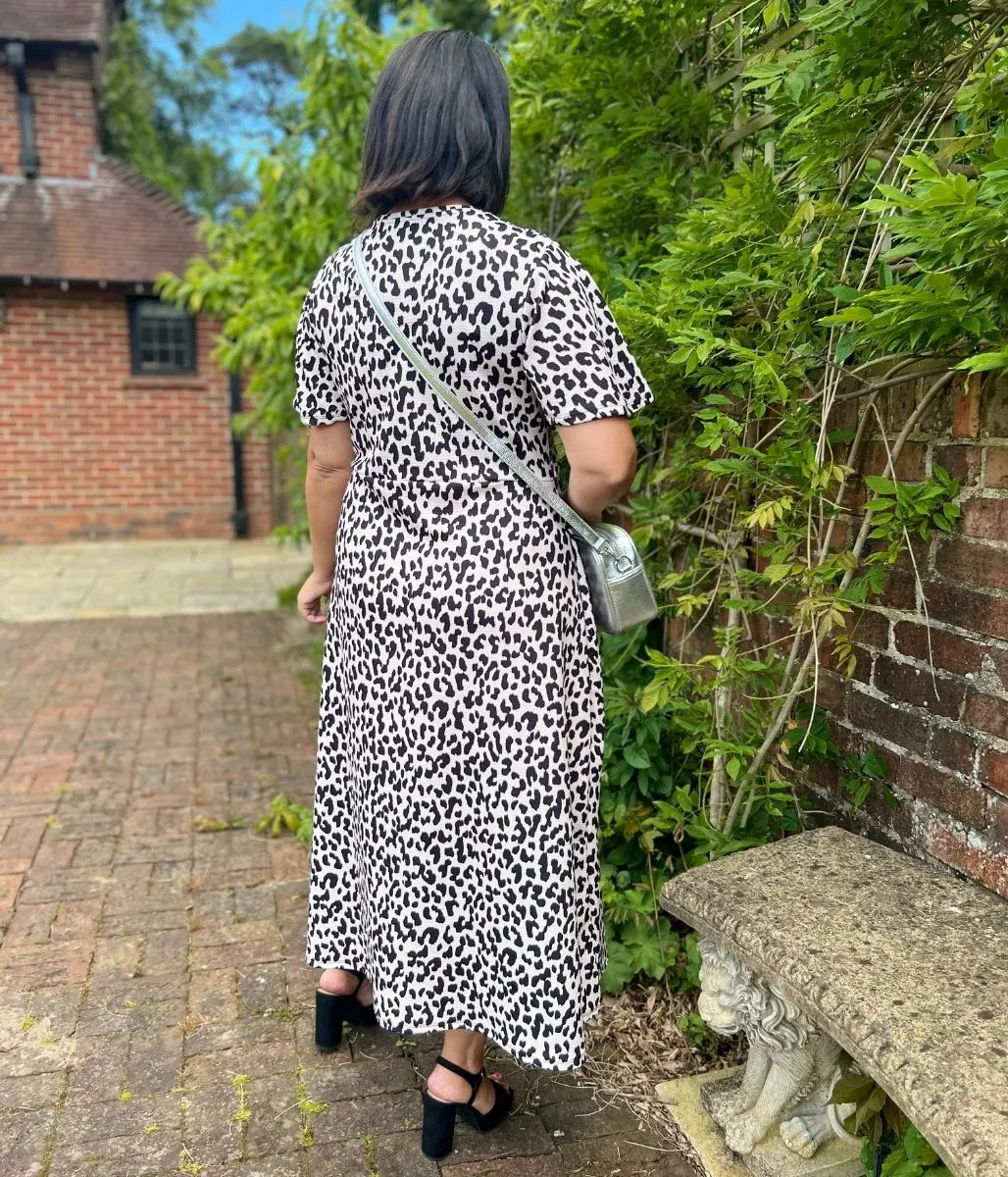 Ivory & Black Leopard Print Midi Dress