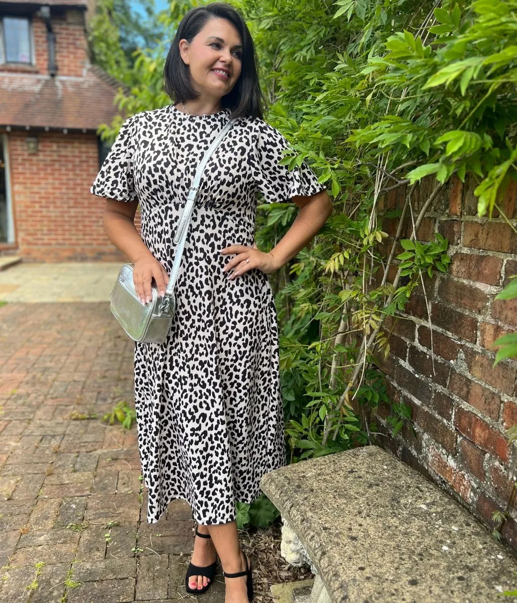 Ivory & Black Leopard Print Midi Dress