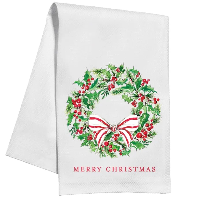 Kitchen Towel | Merry Christmas Holly Wreath
