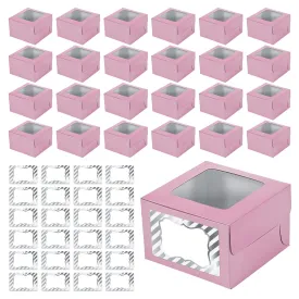 Light Pink Cupcake Boxes with Sticker Labels - Individual Single Cupcake Boxes with Insert Holders & Silver and White Foil Stickers - 24 Count (Pale Pink) 4 1/2" x 3" x 4 1/2"