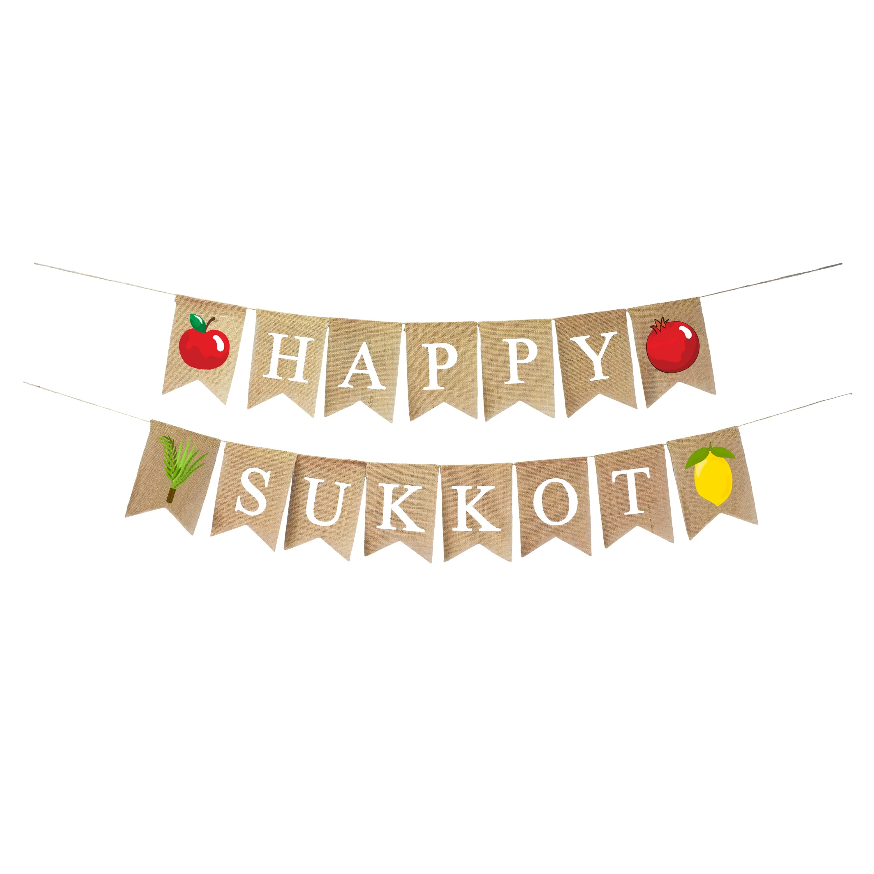 Mandala Crafts Happy Sukkot Banner for Sukkot Decorations Outdoor Indoor Burlap Sukkot Flag – Jute Jewish Holiday Party Bunting Sign for Sukkah Decoration