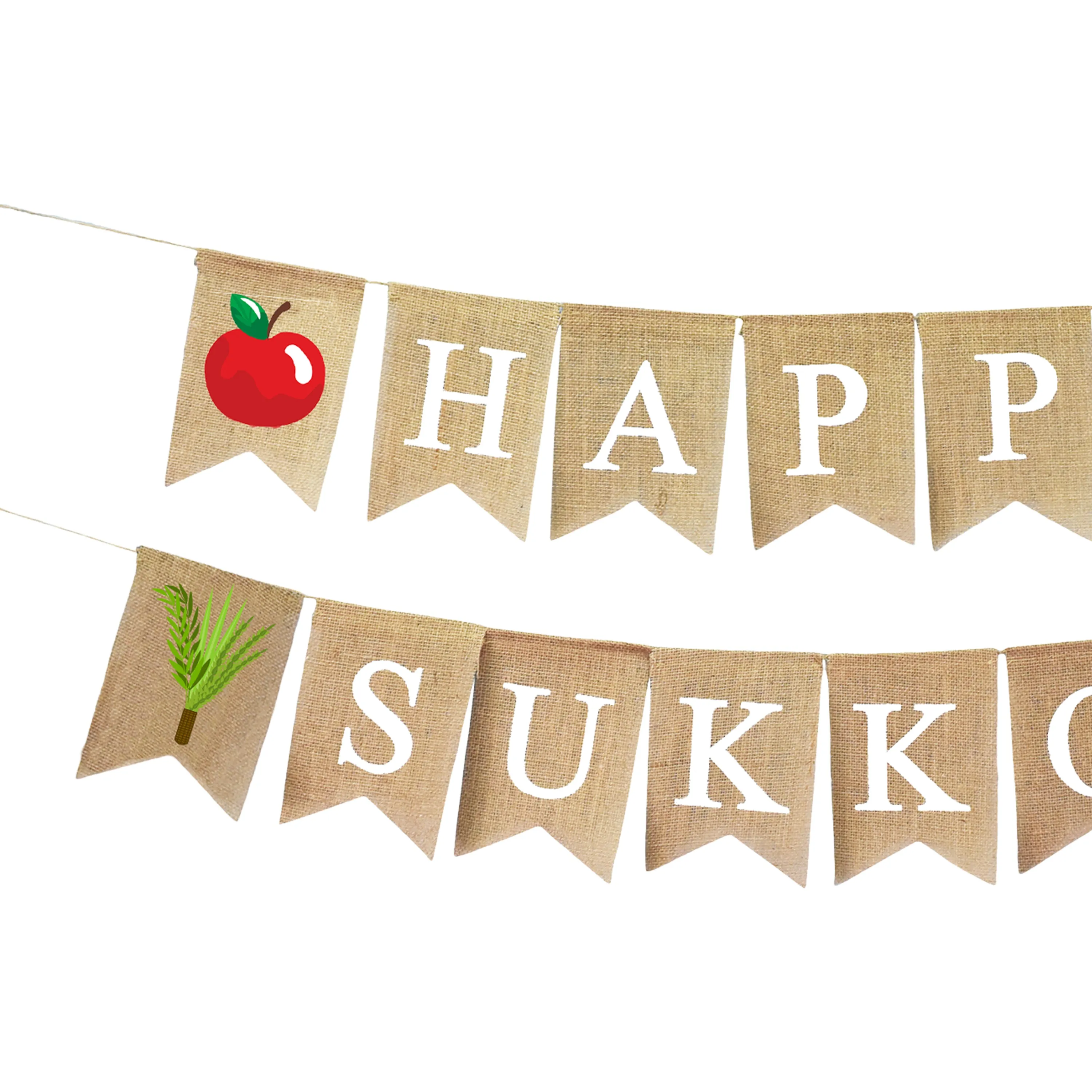 Mandala Crafts Happy Sukkot Banner for Sukkot Decorations Outdoor Indoor Burlap Sukkot Flag – Jute Jewish Holiday Party Bunting Sign for Sukkah Decoration