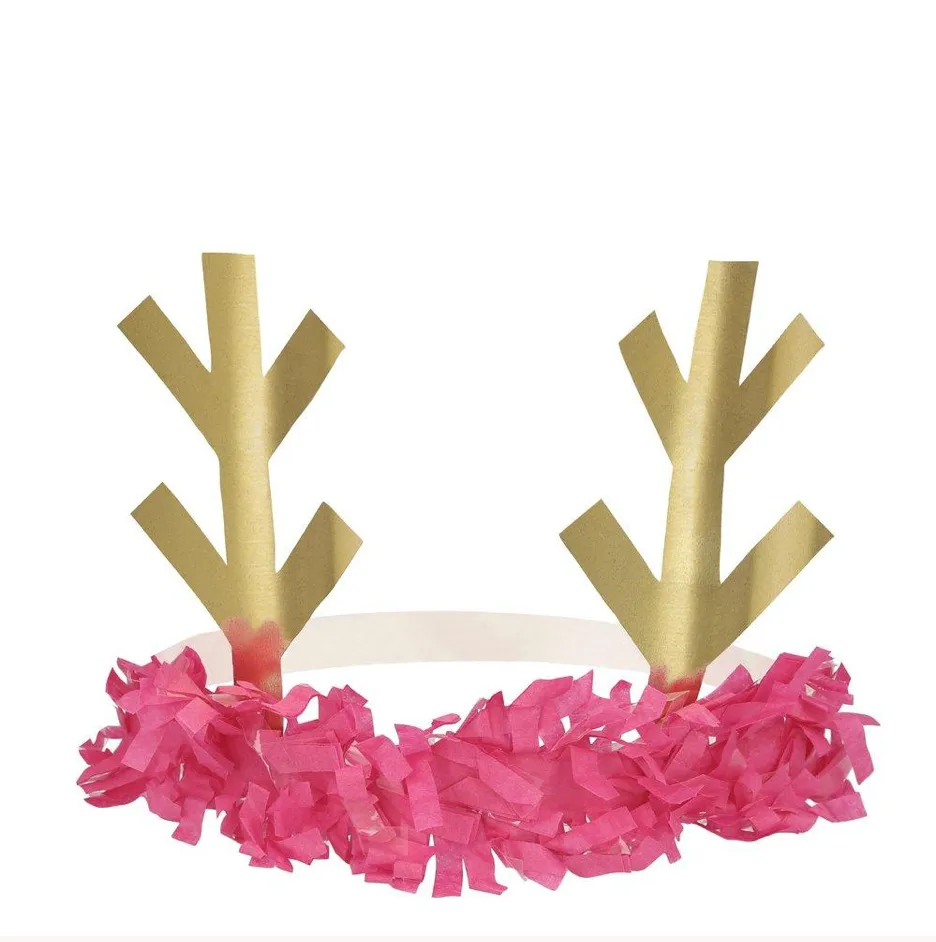 Meri Meri Christmas Holiday Reindeer Fringe Antler Headbands (set of 8)