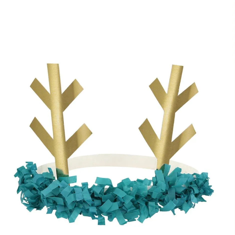 Meri Meri Christmas Holiday Reindeer Fringe Antler Headbands (set of 8)