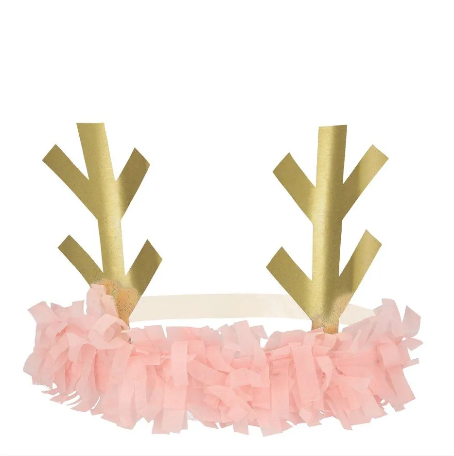 Meri Meri Christmas Holiday Reindeer Fringe Antler Headbands (set of 8)