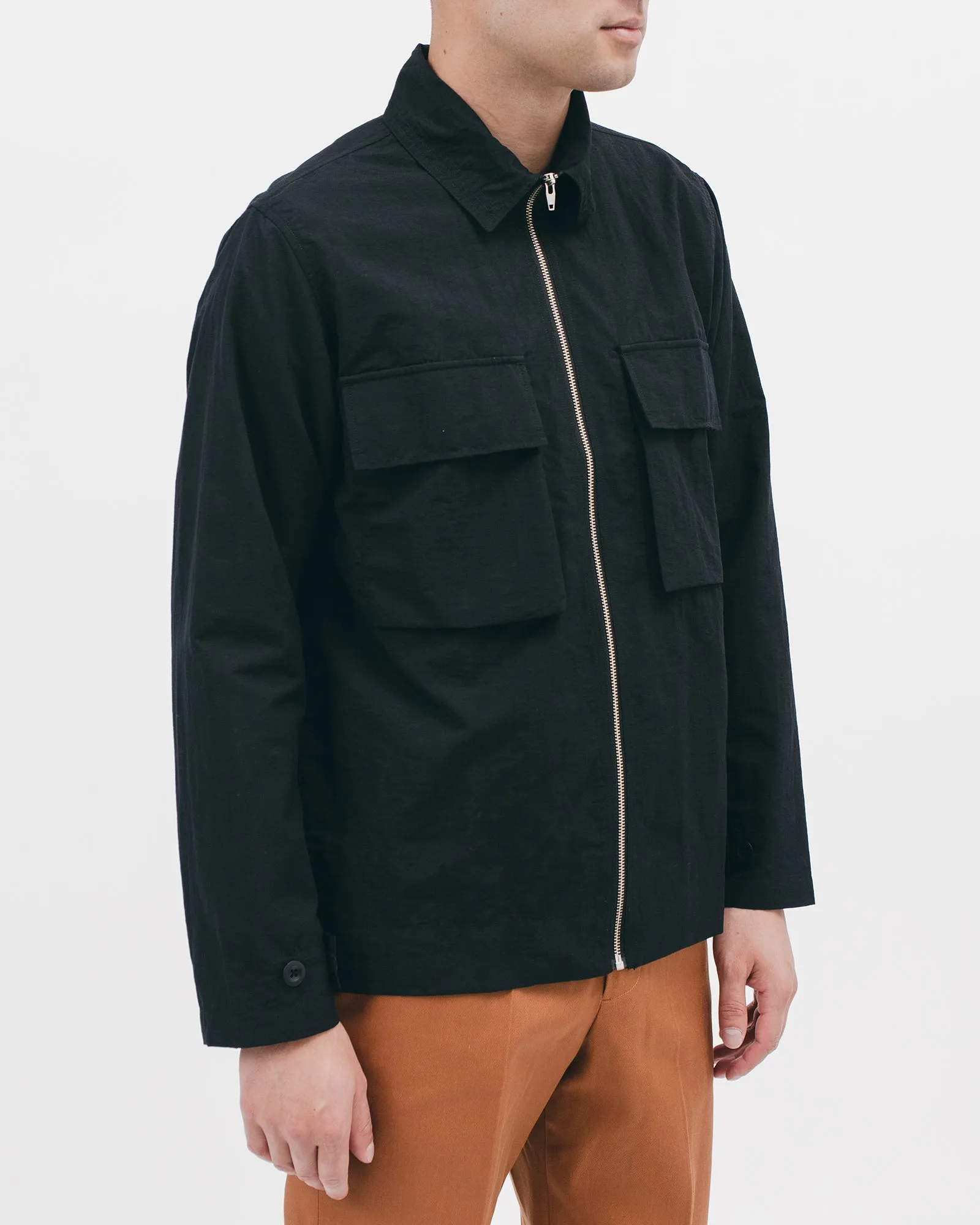 Nylon Poplin LS Shirt - Black