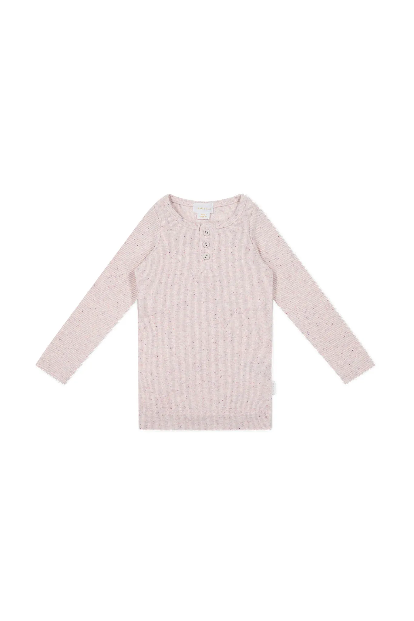 Organic Cotton Fine Rib Long Sleeve Henley - Tulip Fleck
