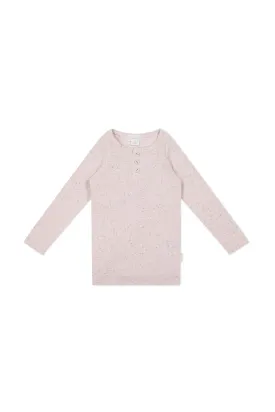 Organic Cotton Fine Rib Long Sleeve Henley - Tulip Fleck