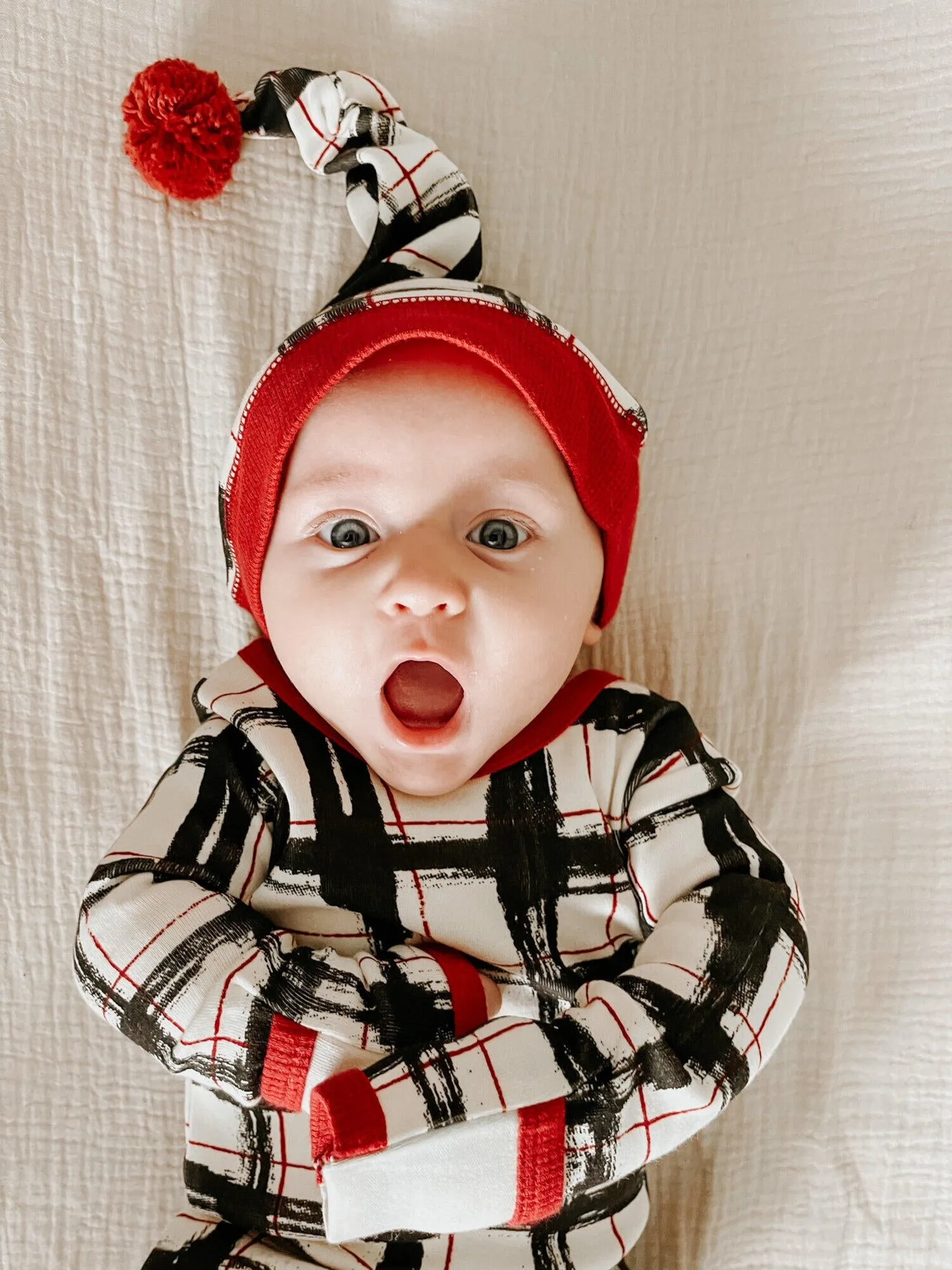Organic Holiday Footie & Cap Set in Christmas Day Plaid