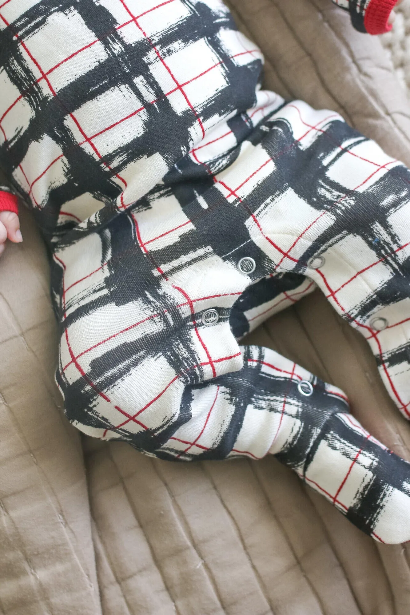 Organic Holiday Footie & Cap Set in Christmas Day Plaid