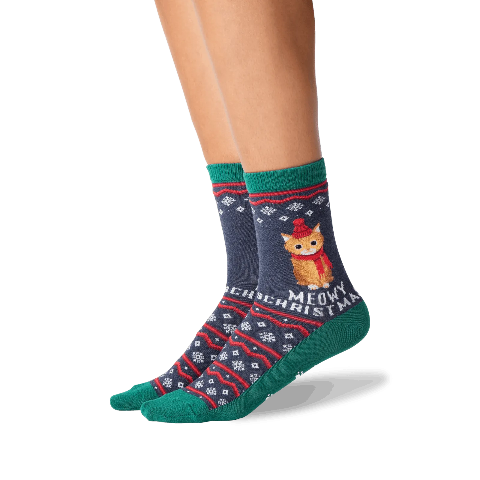 "Meowy Christmas" Crew Socks by Hot Sox - Medium