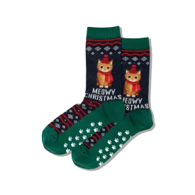 "Meowy Christmas" Crew Socks by Hot Sox - Medium