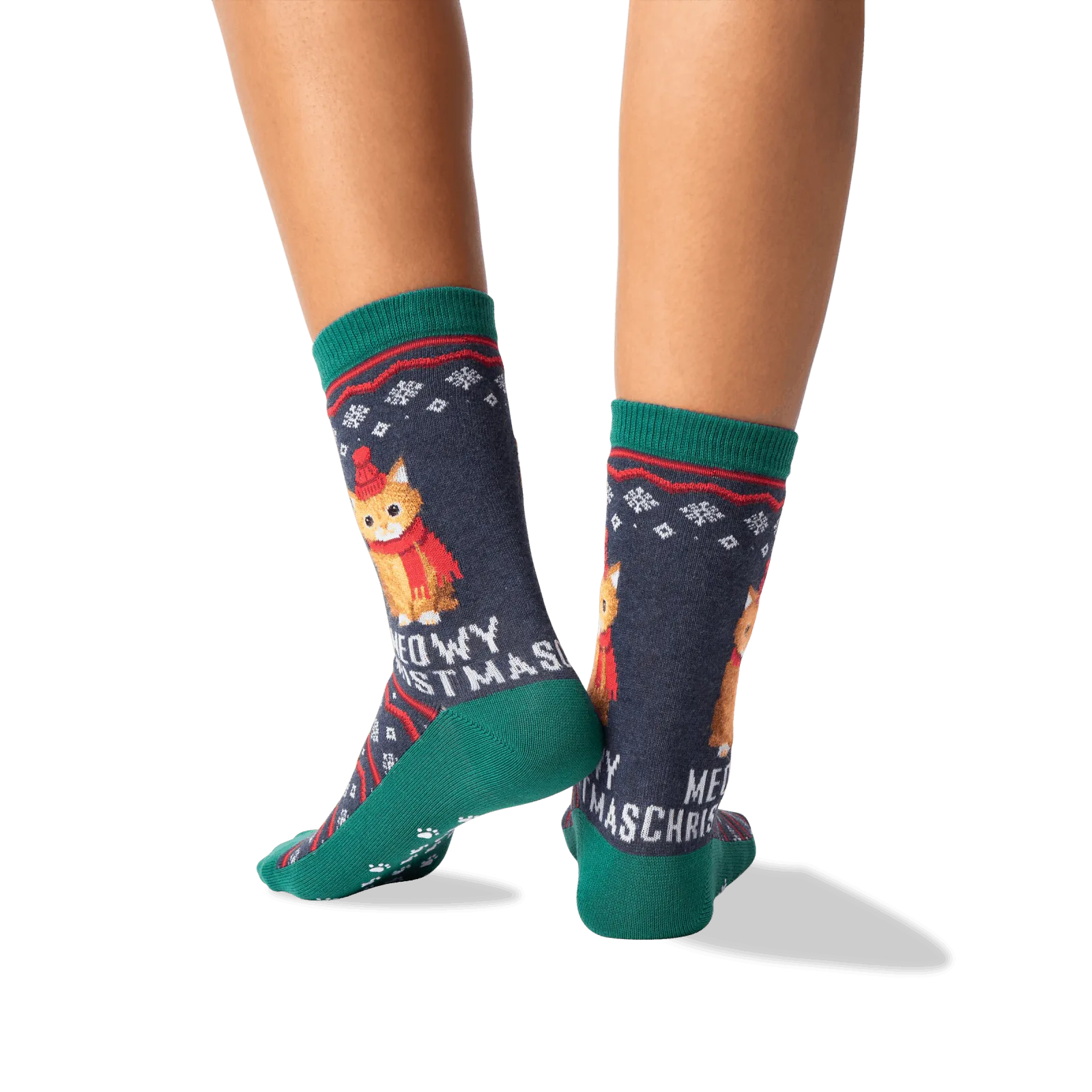 "Meowy Christmas" Crew Socks by Hot Sox - Medium