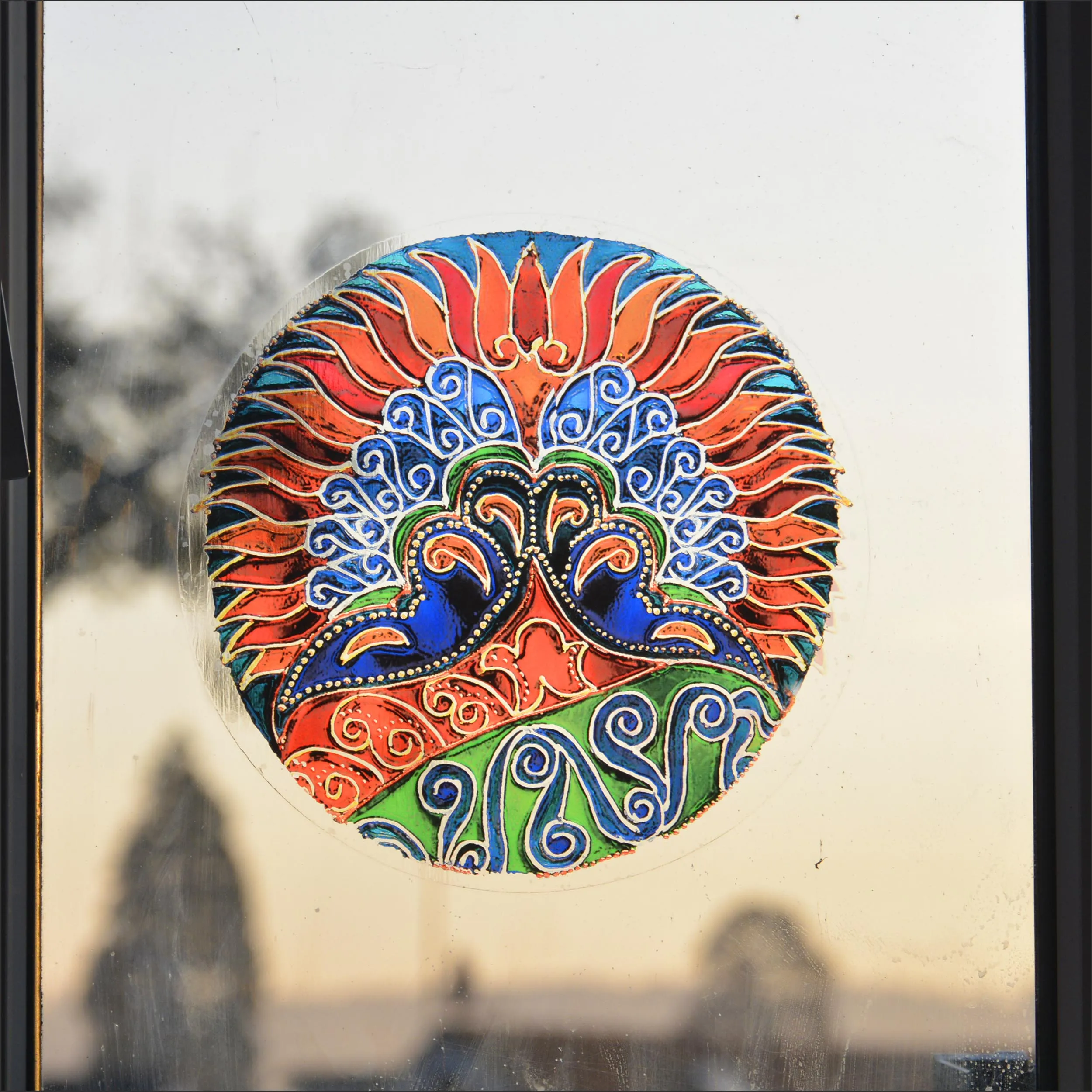 Statement Art Deco Stained Glass Window Cling - 10 Inch