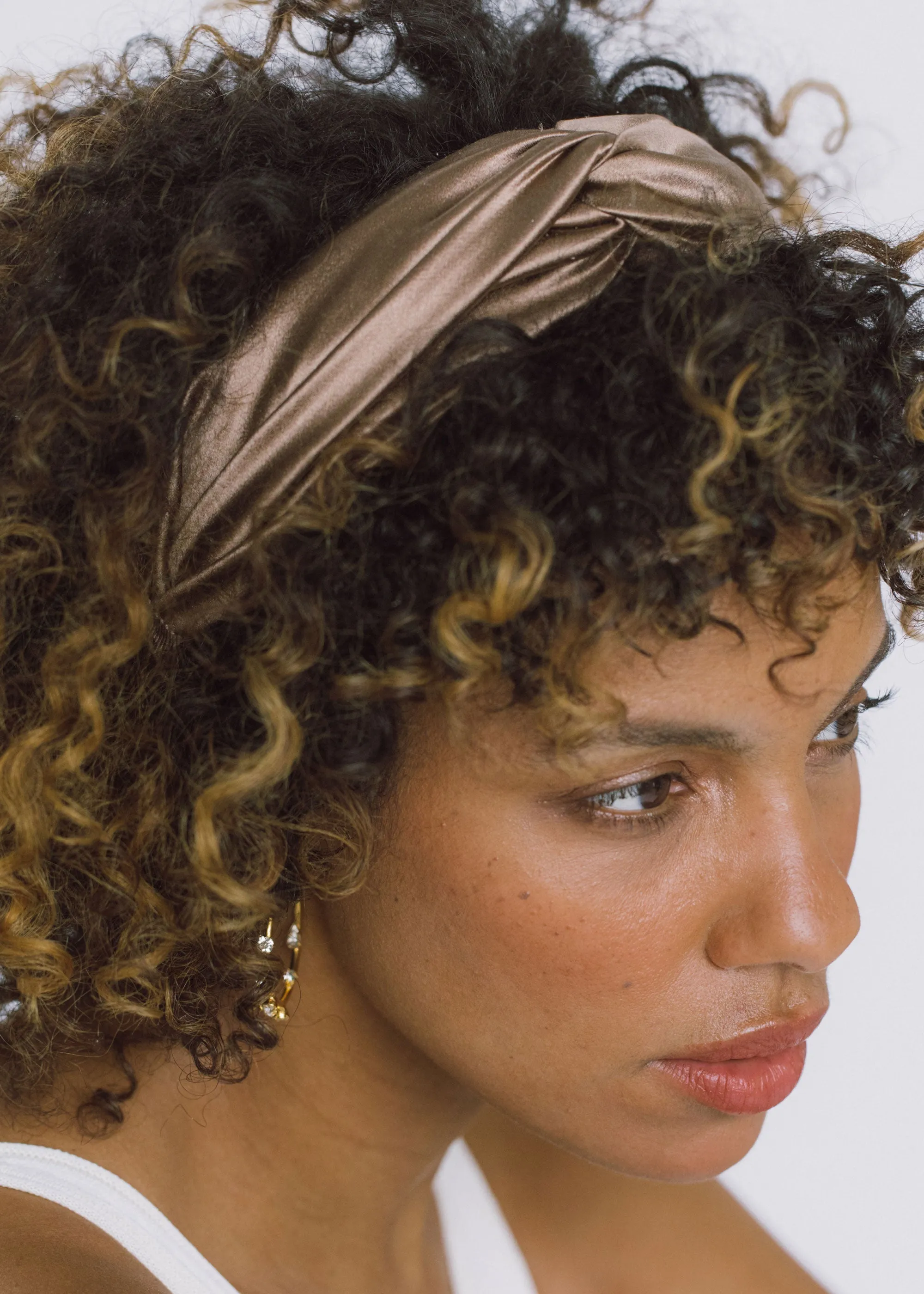 Twist Headband in Silk Satin -- Cappuccino