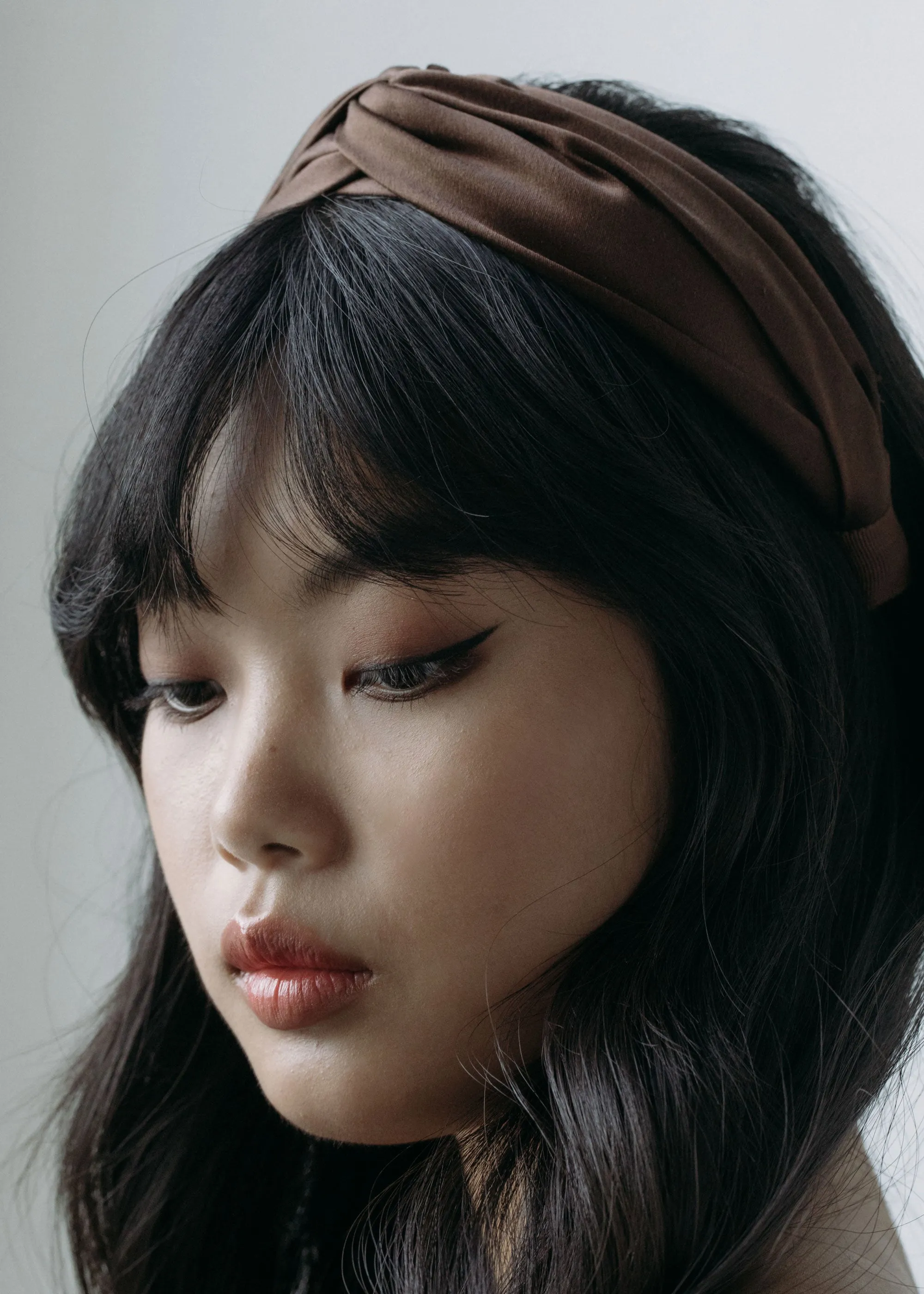 Twist Headband in Silk Satin -- Espresso