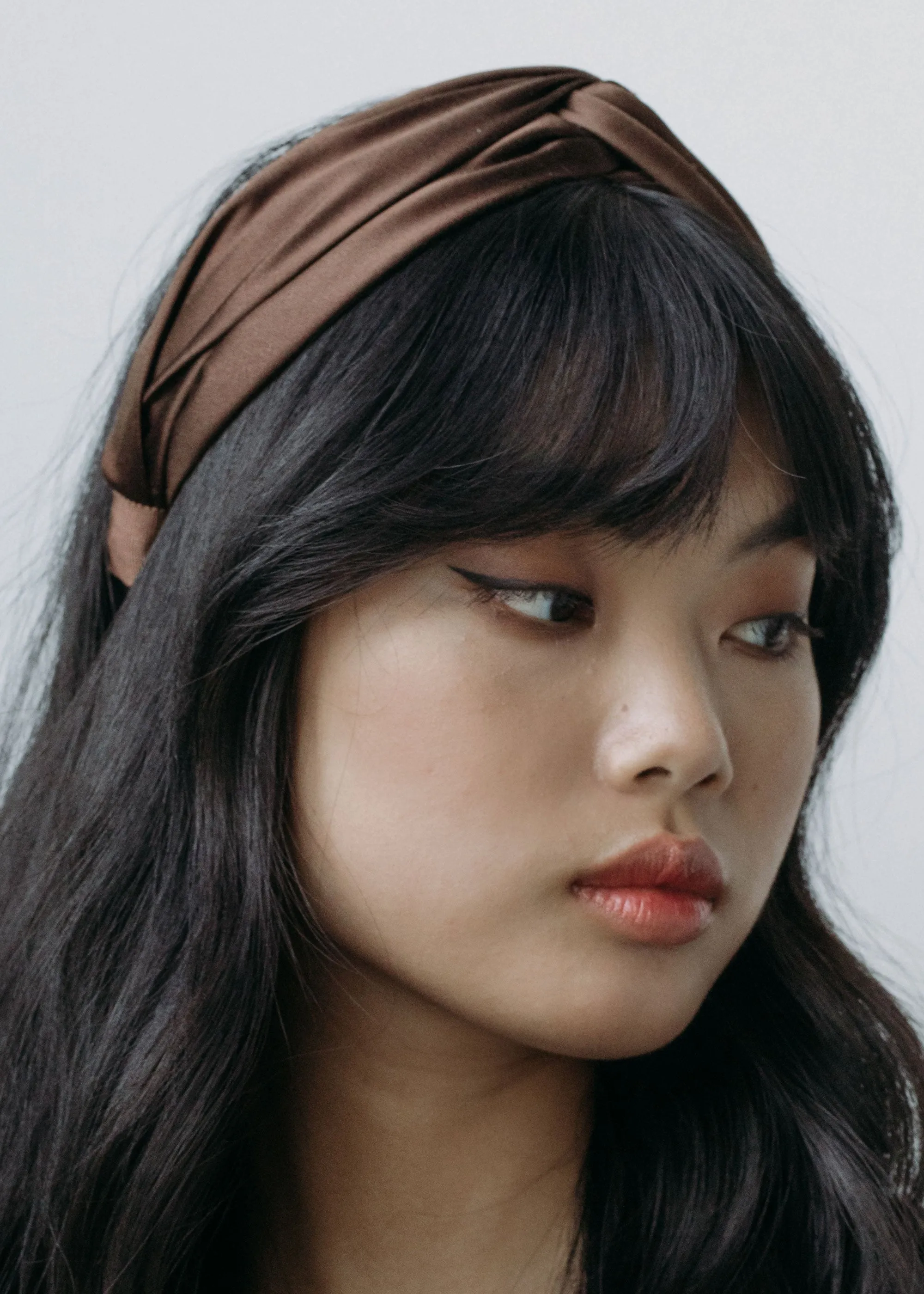 Twist Headband in Silk Satin -- Espresso