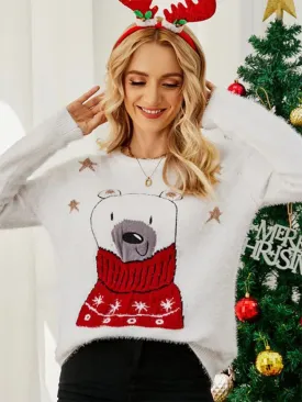 Wenkouban-Christmas Thanksgiving outfits_Ugly Christmas Cartoon Bear Embroidery Holiday Autumn Winter Christmas Sweater